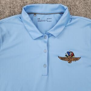 Indianapolis 500 Shirt Womens Fitted Large Blue Under Armour Heat Gear IMS Polo